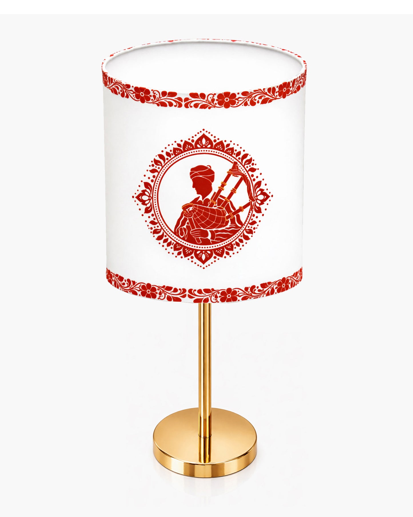 Luxe Flat Gold Table Lamp with Linen Fabric Drum Shade, Modern Decorative Bedside Lamp for Bedroom & Study Table, Living Room & Side Table, Cylinde Shade