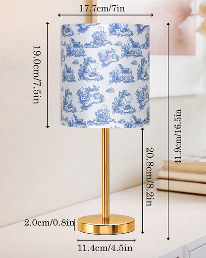 Luxe Flat Gold Table Lamp with Linen Fabric Drum Shade, Modern Decorative Bedside Lamp for Bedroom & Study Table, Living Room & Side Table, Cylinde Shade