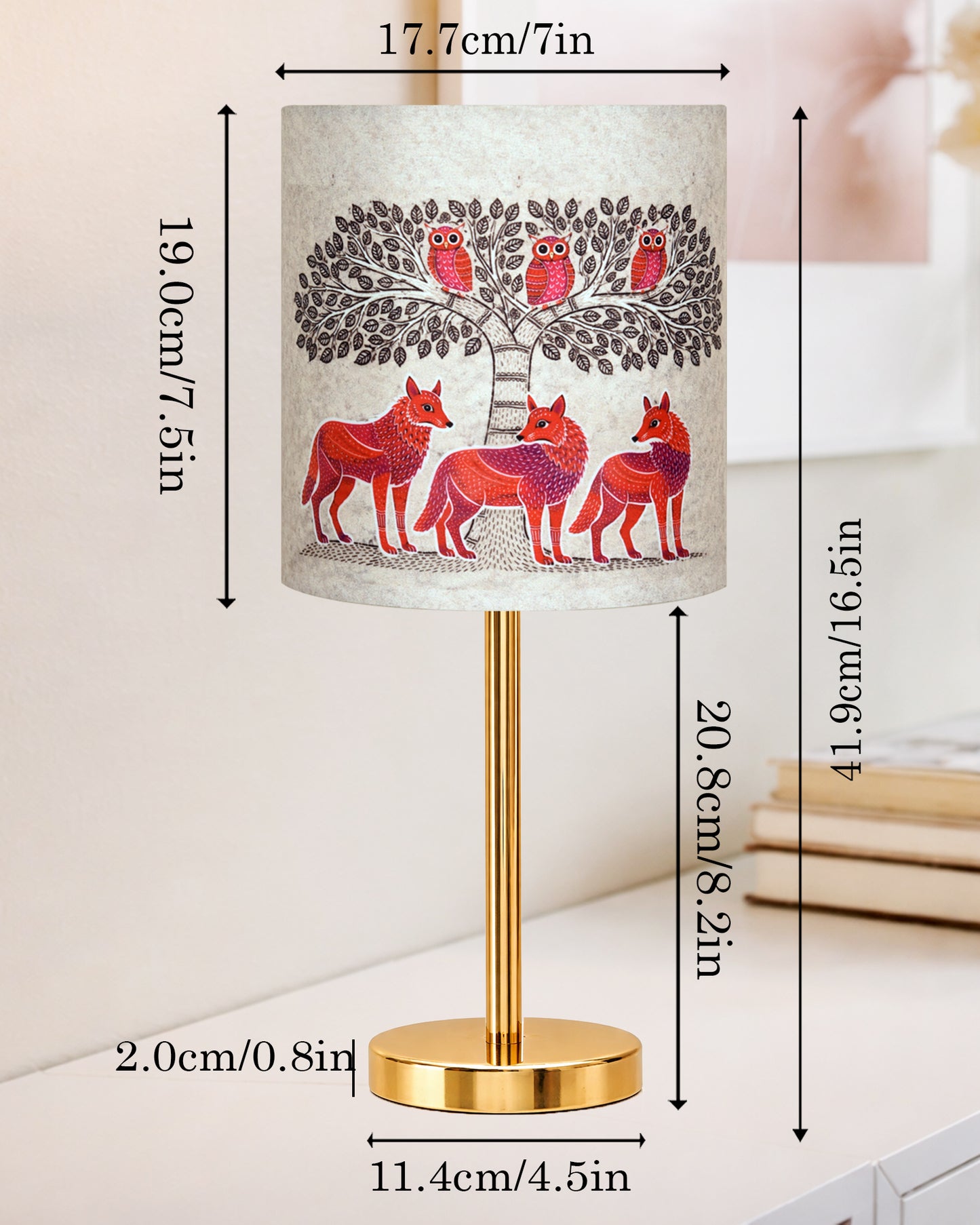 Luxe Flat Gold Table Lamp with Linen Fabric Drum Shade, Modern Decorative Bedside Lamp for Bedroom & Study Table, Living Room & Side Table, Cylinde Shade