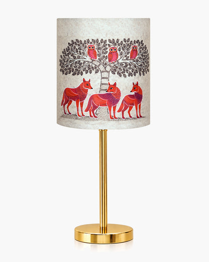 Luxe Flat Gold Table Lamp with Linen Fabric Drum Shade, Modern Decorative Bedside Lamp for Bedroom & Study Table, Living Room & Side Table, Cylinde Shade