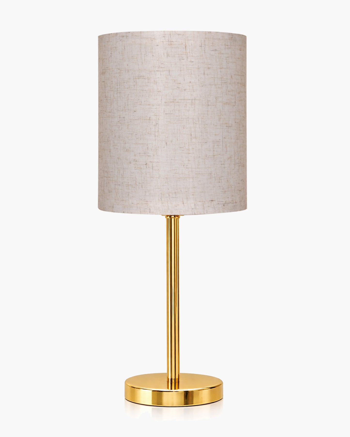 Luxe Flat Gold Table Lamp with Linen Fabric Drum Shade, Modern Decorative Bedside Lamp for Bedroom & Study Table, Living Room & Side Table, Cylinde Shade