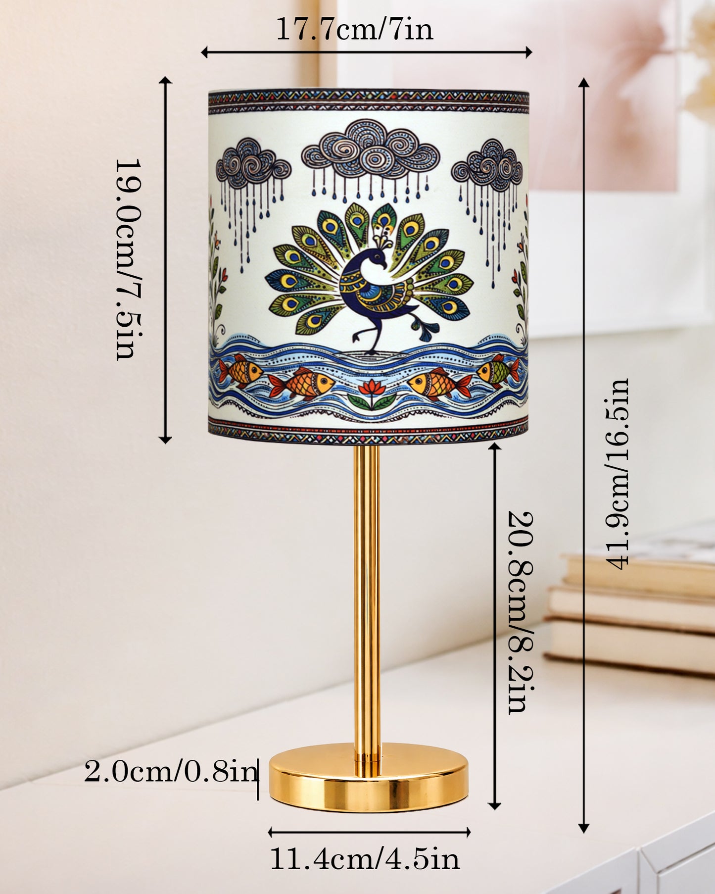 Luxe Flat Gold Table Lamp with Linen Fabric Drum Shade, Modern Decorative Bedside Lamp for Bedroom & Study Table, Living Room & Side Table, Cylinde Shade