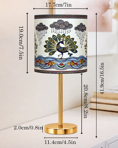 Luxe Flat Gold Table Lamp with Linen Fabric Drum Shade, Modern Decorative Bedside Lamp for Bedroom & Study Table, Living Room & Side Table, Cylinde Shade