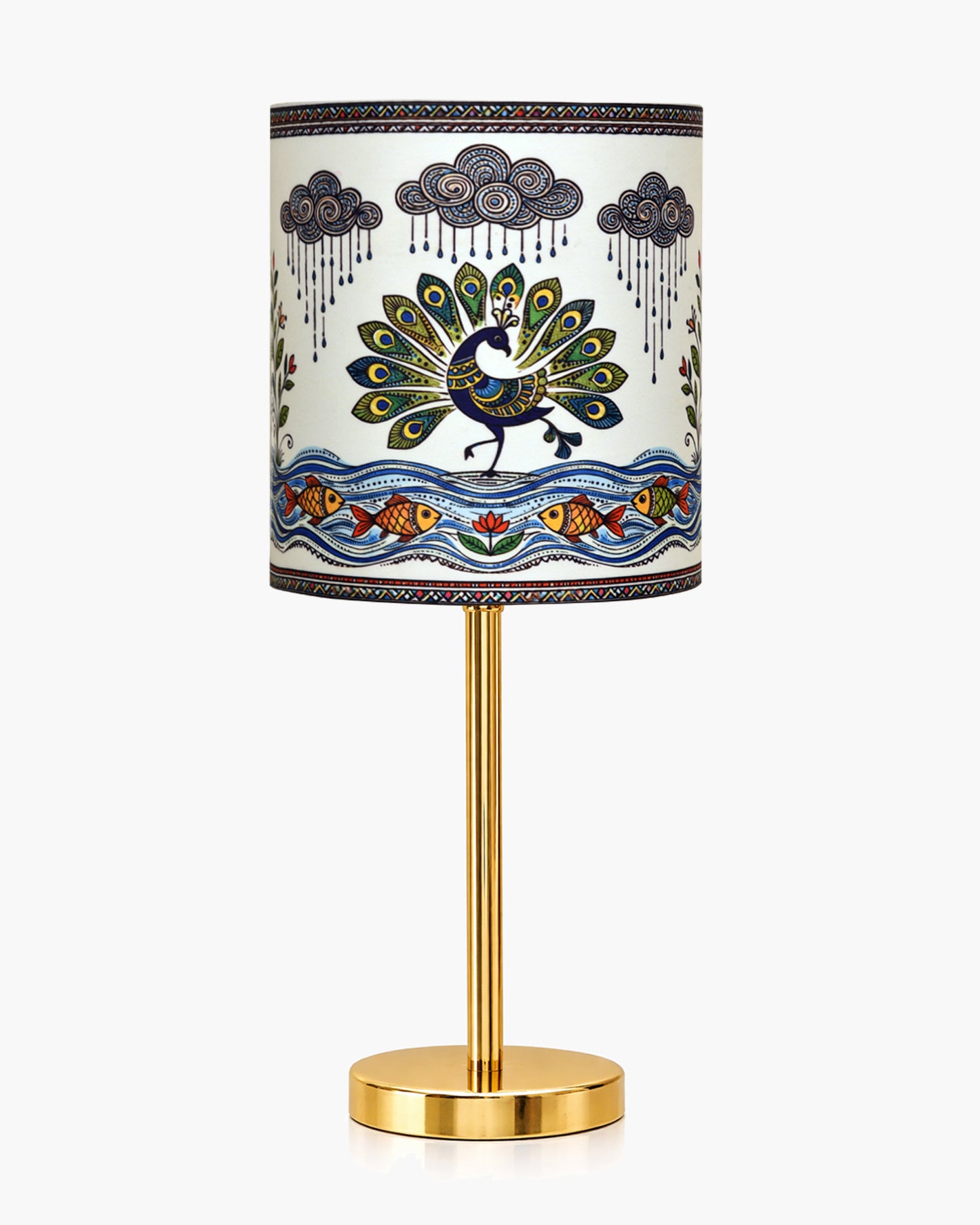 Luxe Flat Gold Table Lamp with Linen Fabric Drum Shade, Modern Decorative Bedside Lamp for Bedroom & Study Table, Living Room & Side Table, Cylinde Shade