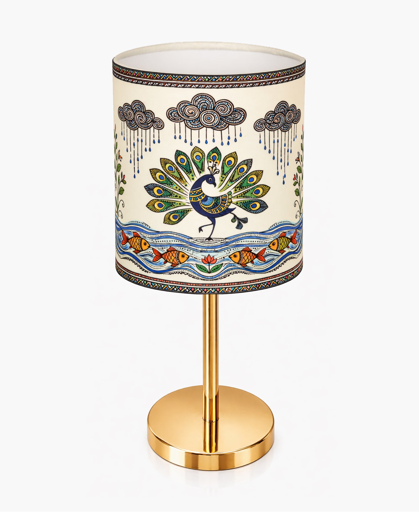 Luxe Flat Gold Table Lamp with Linen Fabric Drum Shade, Modern Decorative Bedside Lamp for Bedroom & Study Table, Living Room & Side Table, Cylinde Shade