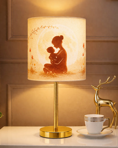 Luxe Flat Gold Table Lamp with Linen Fabric Drum Shade, Modern Decorative Bedside Lamp for Bedroom & Study Table, Living Room & Side Table, Cylinde Shade