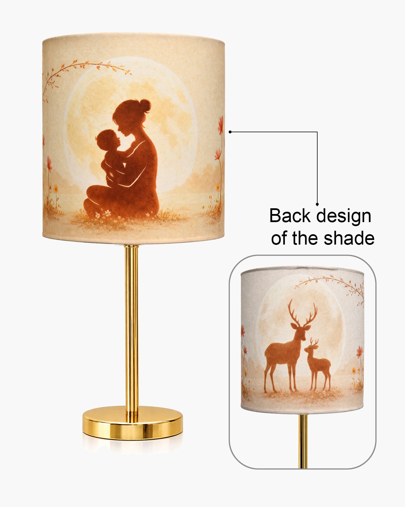 Luxe Flat Gold Table Lamp with Linen Fabric Drum Shade, Modern Decorative Bedside Lamp for Bedroom & Study Table, Living Room & Side Table, Cylinde Shade