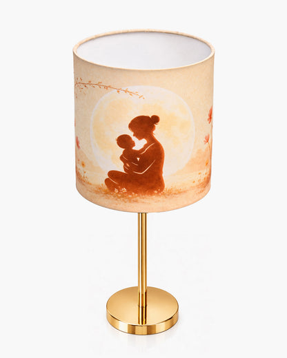 Luxe Flat Gold Table Lamp with Linen Fabric Drum Shade, Modern Decorative Bedside Lamp for Bedroom & Study Table, Living Room & Side Table, Cylinde Shade