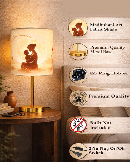 Luxe Flat Gold Table Lamp with Linen Fabric Drum Shade, Modern Decorative Bedside Lamp for Bedroom & Study Table, Living Room & Side Table, Cylinde Shade