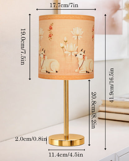 Luxe Flat Gold Table Lamp with Linen Fabric Drum Shade, Modern Decorative Bedside Lamp for Bedroom & Study Table, Living Room & Side Table, Cylinde Shade