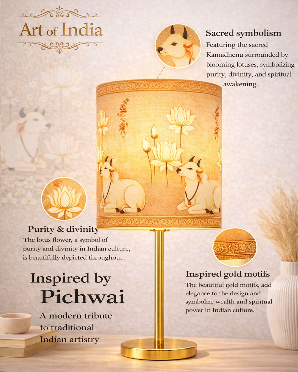 Luxe Flat Gold Table Lamp with Linen Fabric Drum Shade, Modern Decorative Bedside Lamp for Bedroom & Study Table, Living Room & Side Table, Cylinde Shade