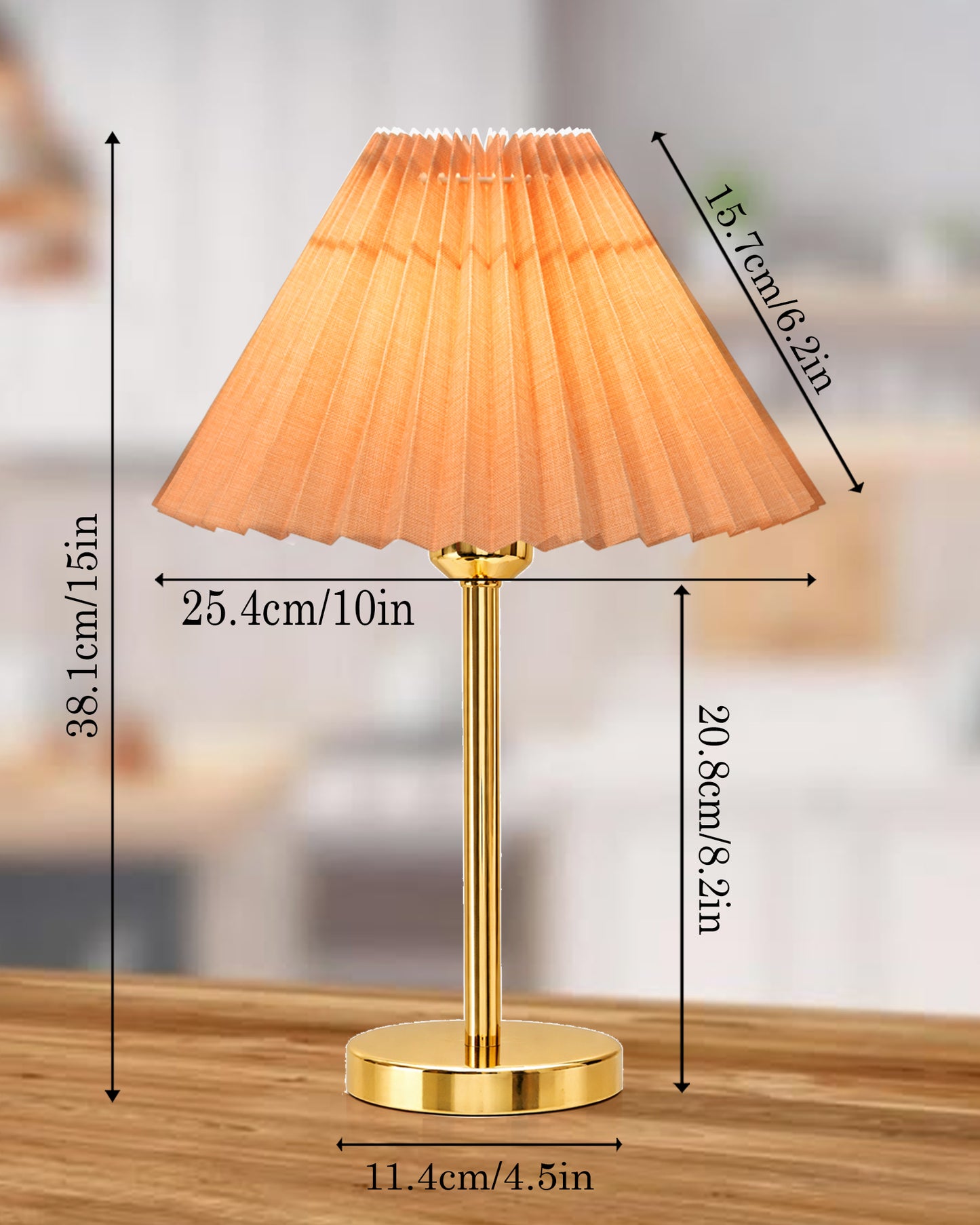 Luxe Flat Gold Table Lamp with Linen Fabric Drum Shade, Modern Decorative Bedside Lamp for Bedroom & Study Table, Living Room & Side Table, Pleated Shade