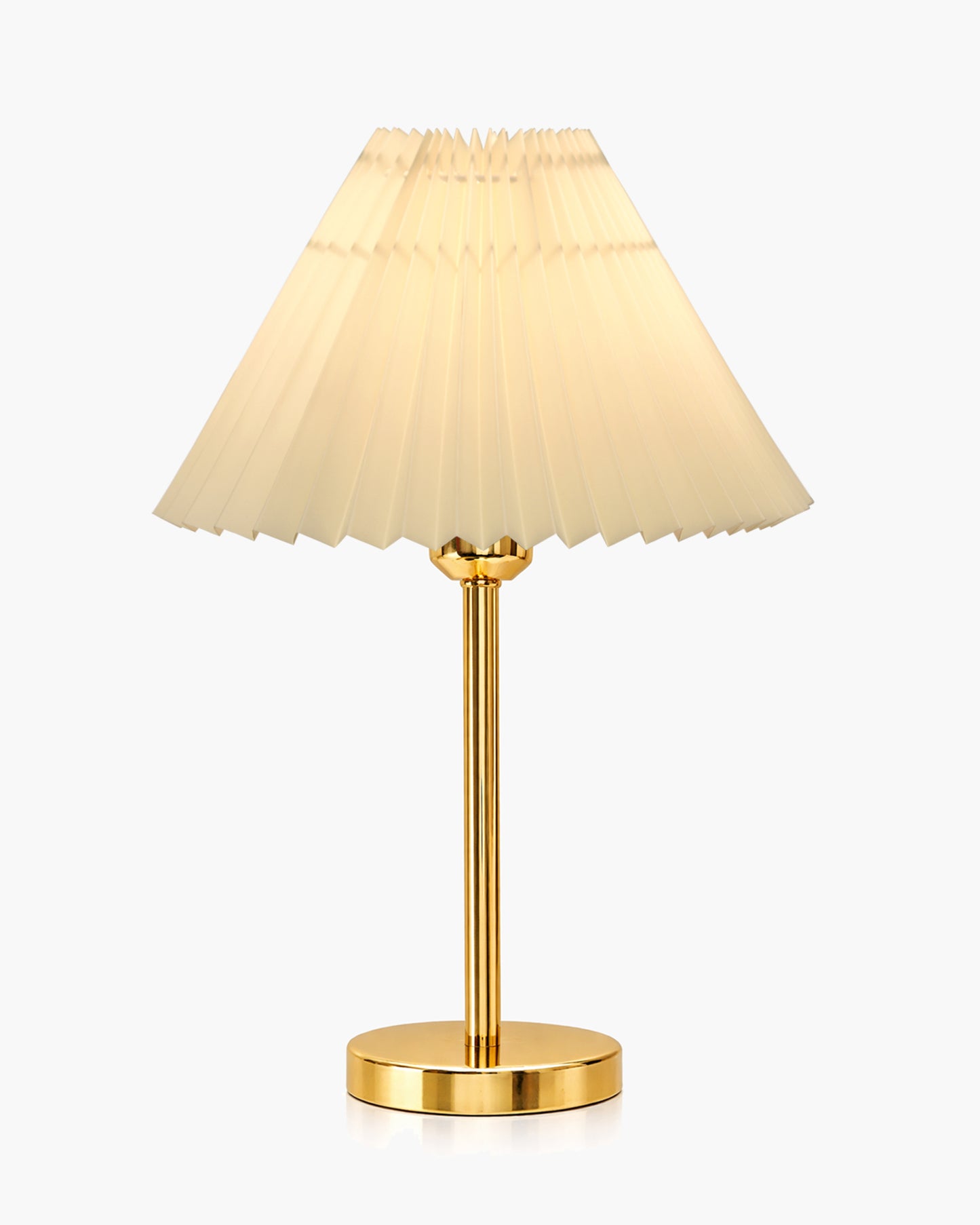 Luxe Flat Gold Table Lamp with Linen Fabric Drum Shade, Modern Decorative Bedside Lamp for Bedroom & Study Table, Living Room & Side Table, Pleated Shade