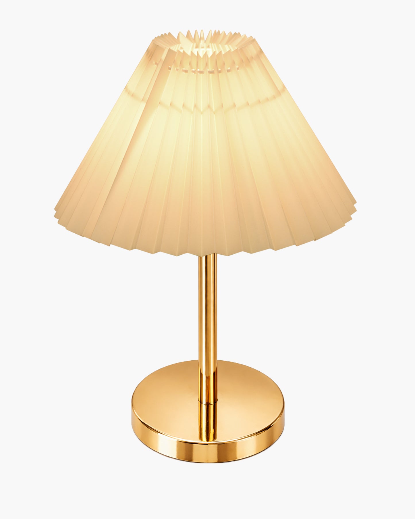 Luxe Flat Gold Table Lamp with Linen Fabric Drum Shade, Modern Decorative Bedside Lamp for Bedroom & Study Table, Living Room & Side Table, Pleated Shade