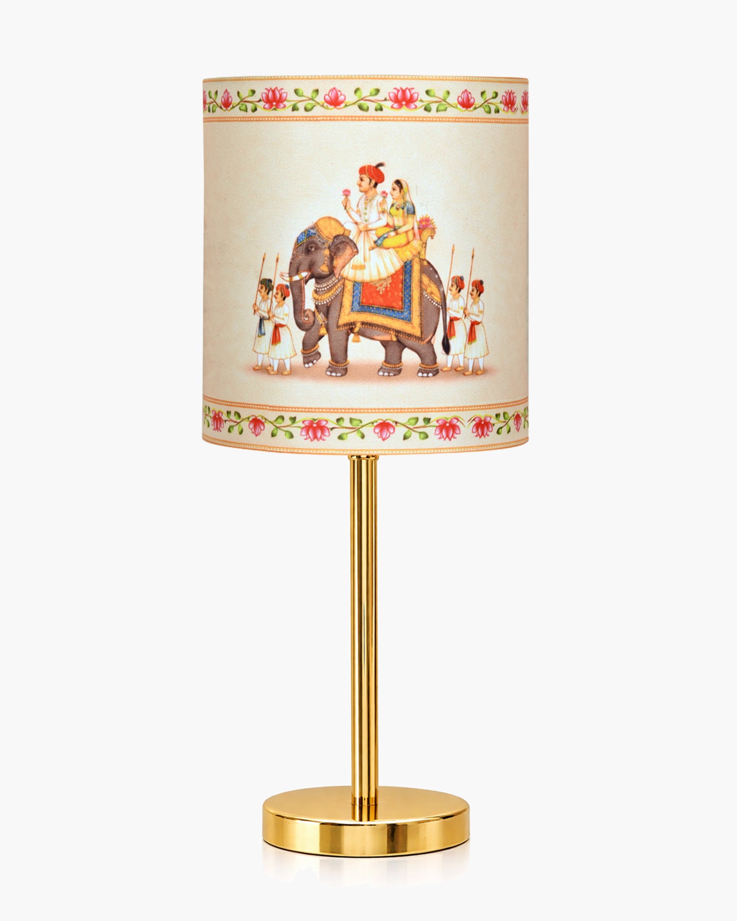 Luxe Flat Gold Table Lamp with Linen Fabric Drum Shade, Modern Decorative Bedside Lamp for Bedroom & Study Table, Living Room & Side Table, Cylinde Shade