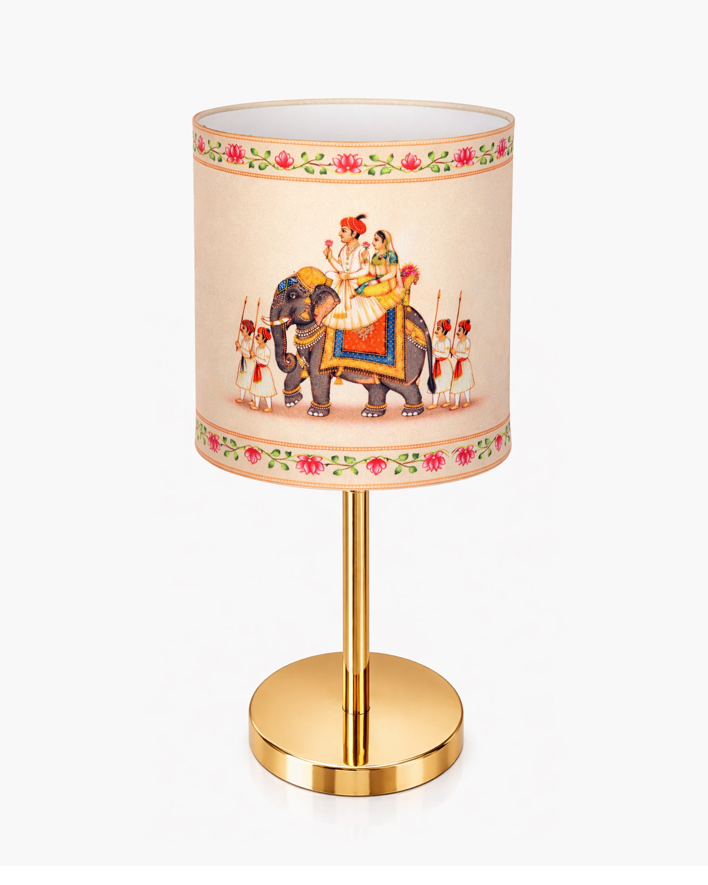 Luxe Flat Gold Table Lamp with Linen Fabric Drum Shade, Modern Decorative Bedside Lamp for Bedroom & Study Table, Living Room & Side Table, Cylinde Shade
