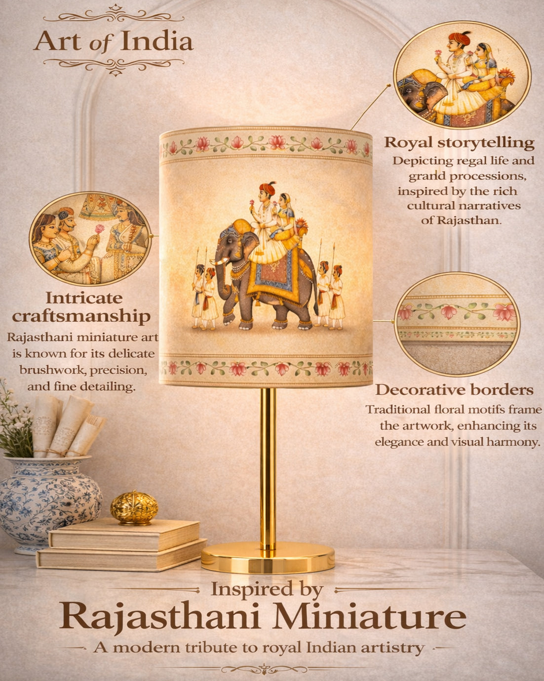 Luxe Flat Gold Table Lamp with Linen Fabric Drum Shade, Modern Decorative Bedside Lamp for Bedroom & Study Table, Living Room & Side Table, Cylinde Shade