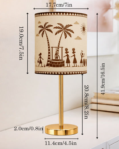 Luxe Flat Gold Table Lamp with Linen Fabric Drum Shade, Modern Decorative Bedside Lamp for Bedroom & Study Table, Living Room & Side Table, Cylinde Shade