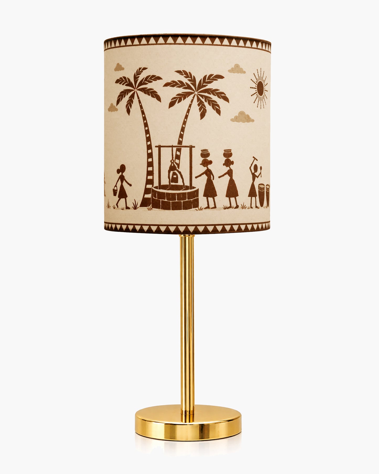 Luxe Flat Gold Table Lamp with Linen Fabric Drum Shade, Modern Decorative Bedside Lamp for Bedroom & Study Table, Living Room & Side Table, Cylinde Shade