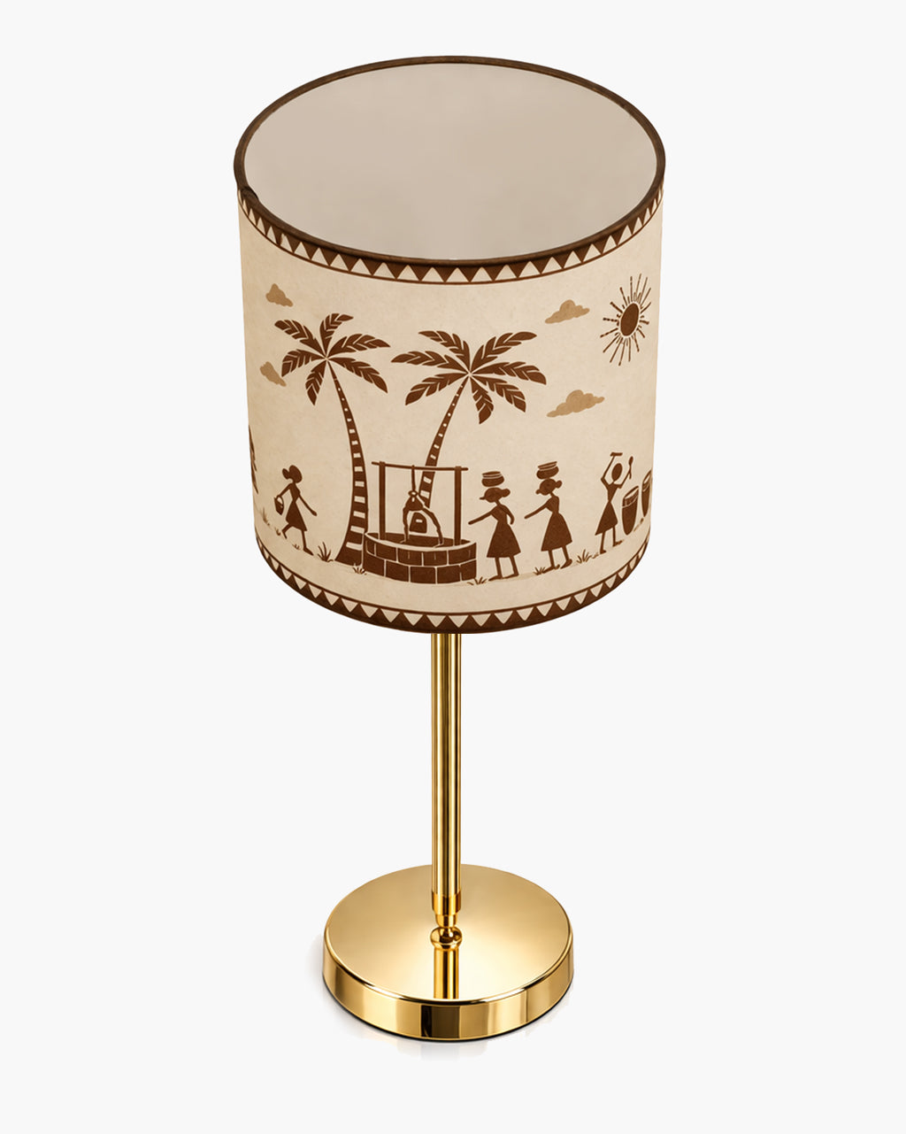 Luxe Flat Gold Table Lamp with Linen Fabric Drum Shade, Modern Decorative Bedside Lamp for Bedroom & Study Table, Living Room & Side Table, Cylinde Shade