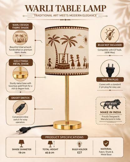Luxe Flat Gold Table Lamp with Linen Fabric Drum Shade, Modern Decorative Bedside Lamp for Bedroom & Study Table, Living Room & Side Table, Cylinde Shade