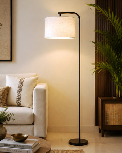 Homesake® Axis Floor Lamp for Living Room, Modern Standing Floor Lamp with Linen Fabric Shade & Black Metal Frame, Tall Reading Lamp for Bedroom, Corner, Office, Study Room & Home Decor