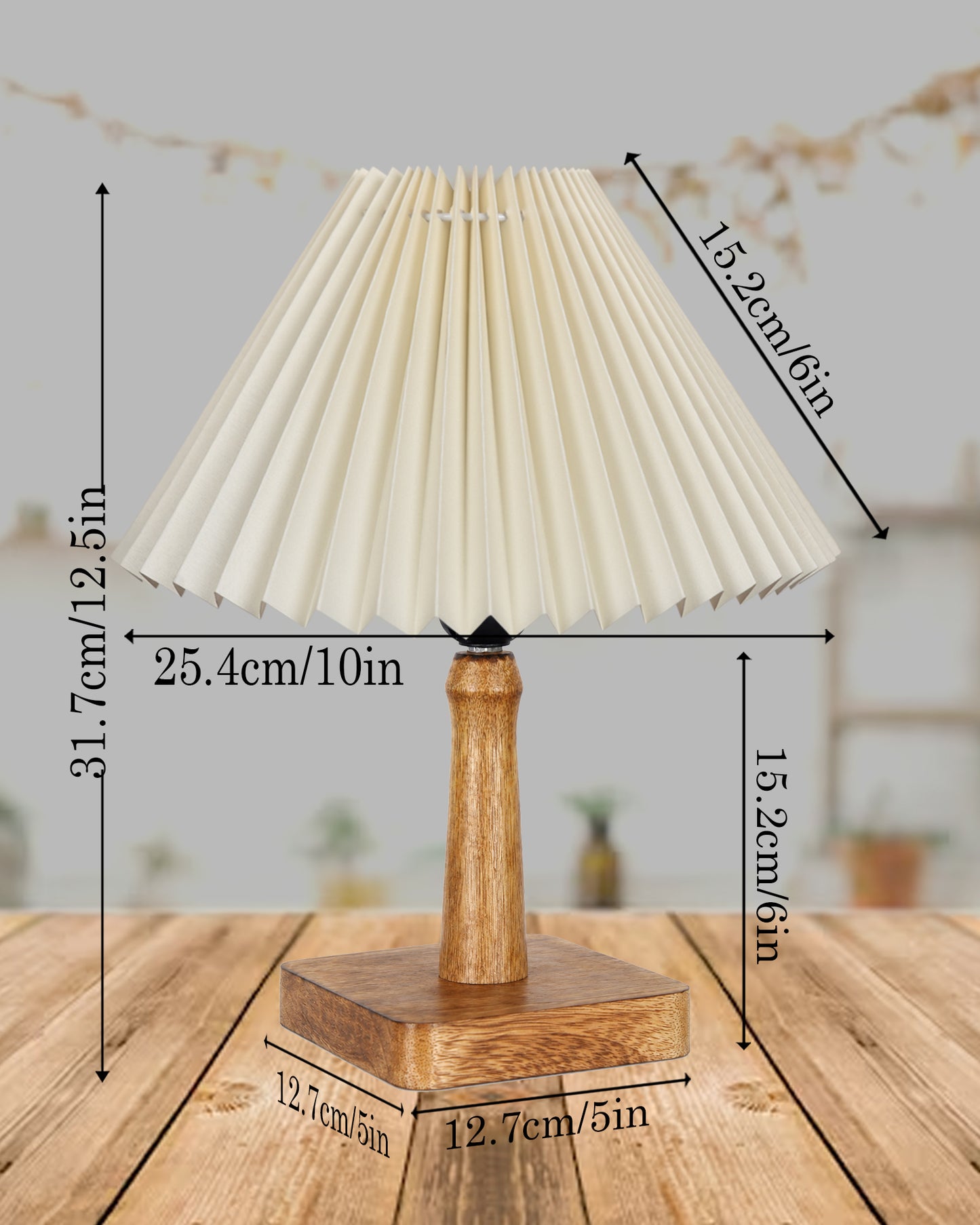 Kyoto Pleated Wooden Table Lamp for Bedroom, Bedside & Living Room | Nordic Aesthetic Ambient Light | Home Decorative Wooden Desk Lamp, (Pleated Shade)