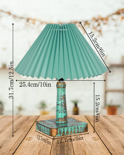 Kyoto Pleated Wooden Table Lamp for Bedroom, Bedside & Living Room | Nordic Aesthetic Ambient Light | Home Decorative Wooden Desk Lamp, (Pleated Shade)