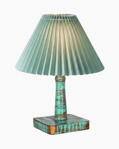 Kyoto Pleated Wooden Table Lamp for Bedroom, Bedside & Living Room | Nordic Aesthetic Ambient Light | Home Decorative Wooden Desk Lamp, (Pleated Shade)