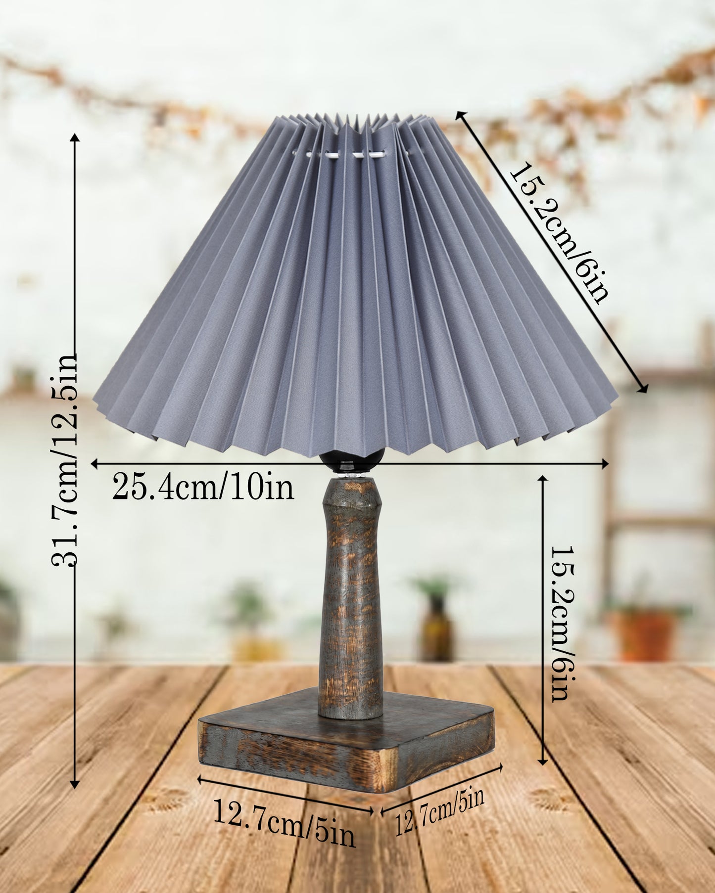 Kyoto Pleated Wooden Table Lamp for Bedroom, Bedside & Living Room | Nordic Aesthetic Ambient Light | Home Decorative Wooden Desk Lamp, (Pleated Shade)