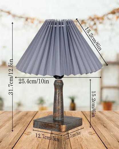 Kyoto Pleated Wooden Table Lamp for Bedroom, Bedside & Living Room | Nordic Aesthetic Ambient Light | Home Decorative Wooden Desk Lamp, (Pleated Shade)