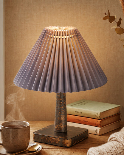 Kyoto Pleated Wooden Table Lamp for Bedroom, Bedside & Living Room | Nordic Aesthetic Ambient Light | Home Decorative Wooden Desk Lamp, (Pleated Shade)