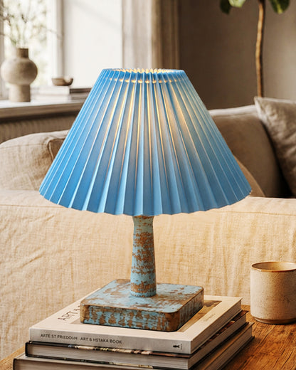 Kyoto Pleated Wooden Table Lamp for Bedroom, Bedside & Living Room | Nordic Aesthetic Ambient Light | Home Decorative Wooden Desk Lamp, (Pleated Shade)