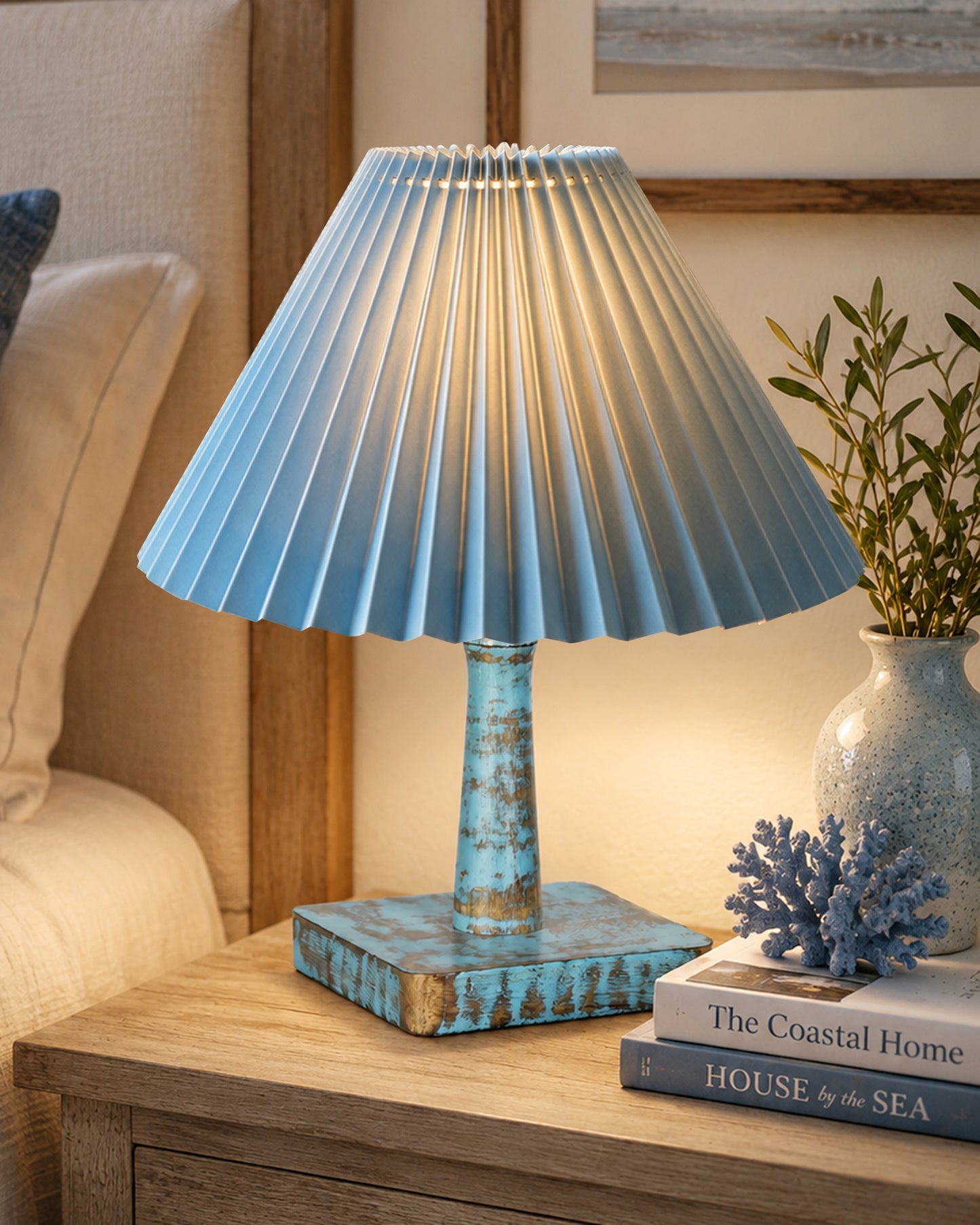 Kyoto Pleated Wooden Table Lamp for Bedroom, Bedside & Living Room | Nordic Aesthetic Ambient Light | Home Decorative Wooden Desk Lamp, (Pleated Shade)