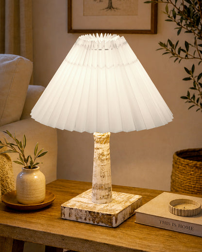 Kyoto Pleated Wooden Table Lamp for Bedroom, Bedside & Living Room | Nordic Aesthetic Ambient Light | Home Decorative Wooden Desk Lamp, (Pleated Shade)