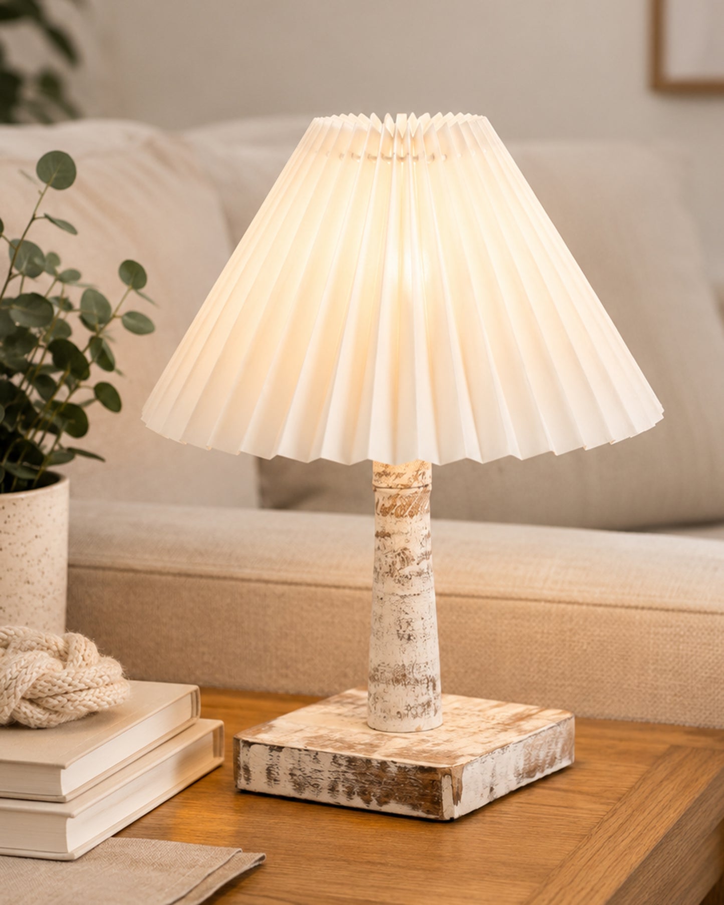 Kyoto Pleated Wooden Table Lamp for Bedroom, Bedside & Living Room | Nordic Aesthetic Ambient Light | Home Decorative Wooden Desk Lamp, (Pleated Shade)