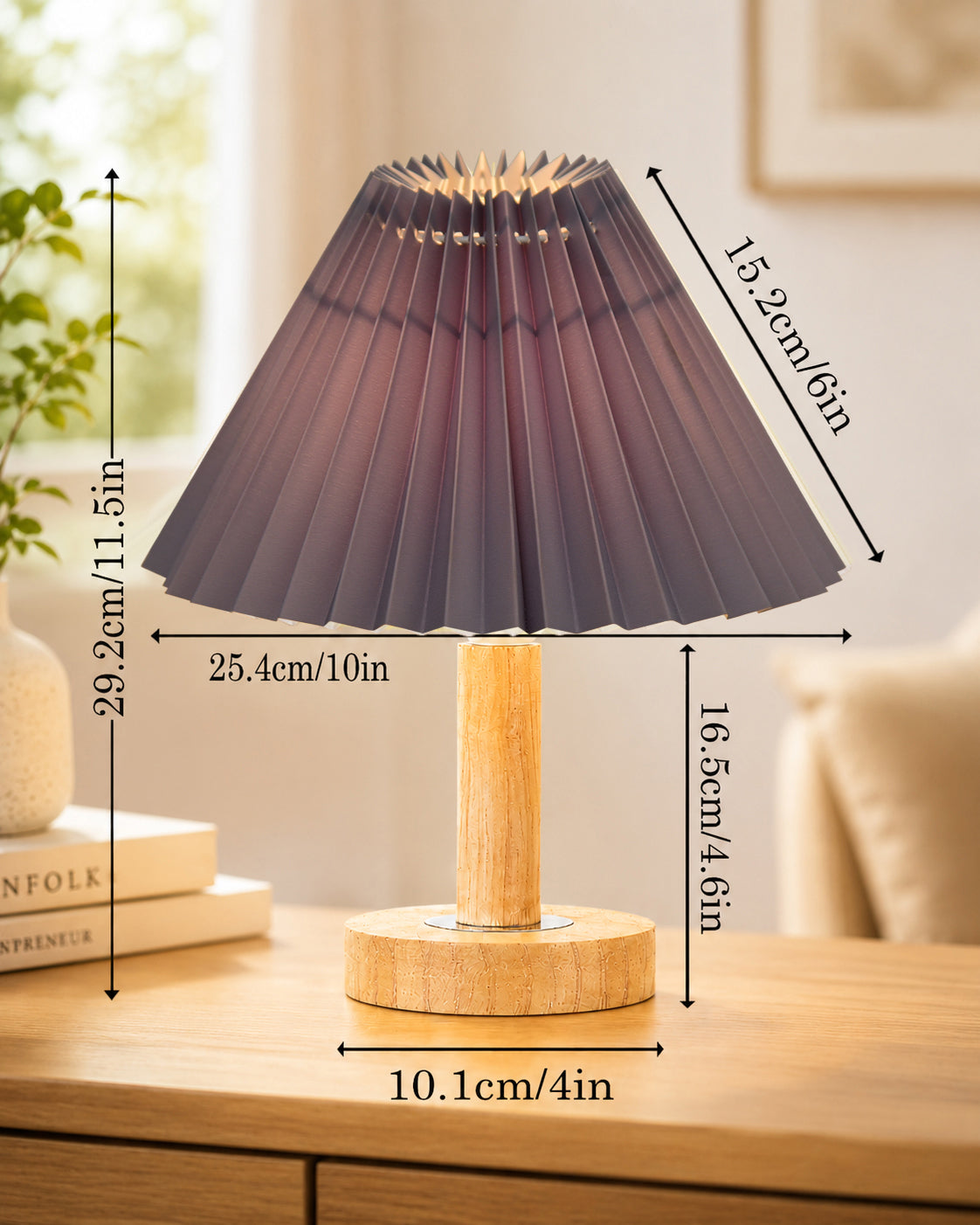 Small PineFold Wooden Table Lamp for Bedroom, Bedside & Living Room, Desk Lamps, Study Lamp | Rustic Korean Style Ambient Light Bedside Gift, (Pleated Shade)