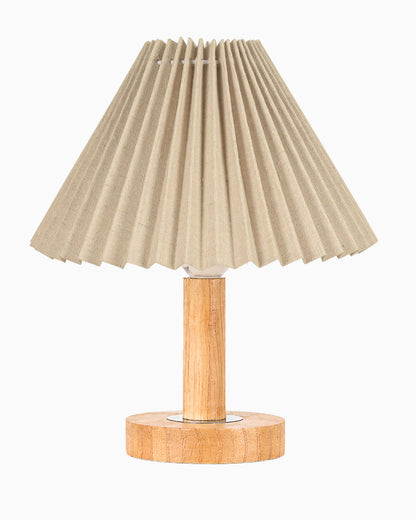 Small PineFold Wooden Table Lamp for Bedroom, Bedside & Living Room, Desk Lamps, Study Lamp | Rustic Korean Style Ambient Light Bedside Gift, (Pleated Shade)