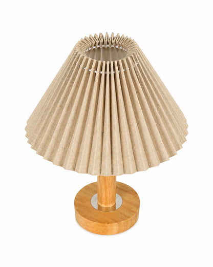 Small PineFold Wooden Table Lamp for Bedroom, Bedside & Living Room, Desk Lamps, Study Lamp | Rustic Korean Style Ambient Light Bedside Gift, (Pleated Shade)