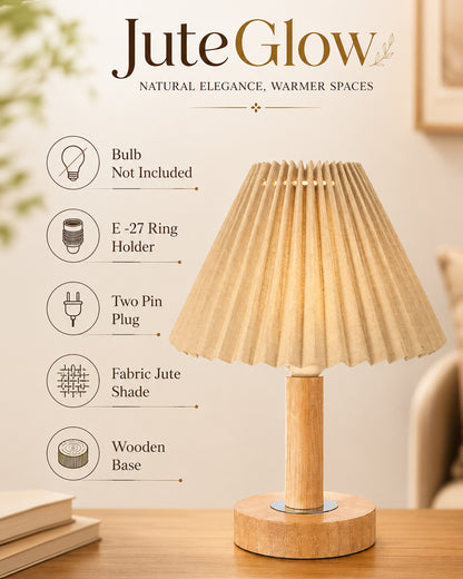 Small PineFold Wooden Table Lamp for Bedroom, Bedside & Living Room, Desk Lamps, Study Lamp | Rustic Korean Style Ambient Light Bedside Gift, (Pleated Shade)