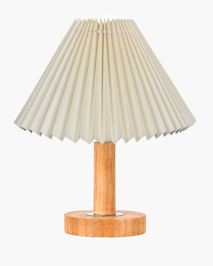 Small PineFold Wooden Table Lamp for Bedroom, Bedside & Living Room, Desk Lamps, Study Lamp | Rustic Korean Style Ambient Light Bedside Gift, (Pleated Shade)