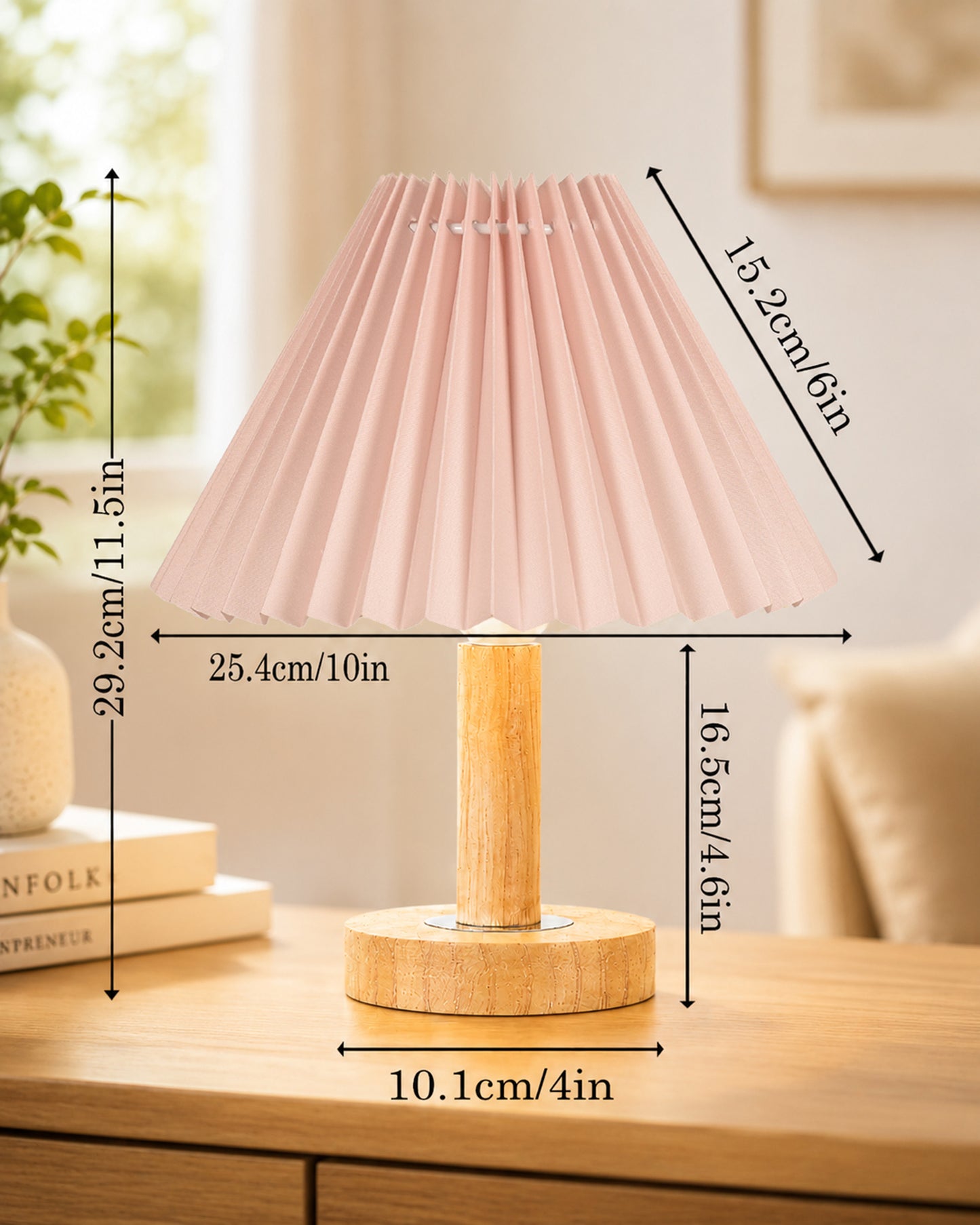 Small PineFold Wooden Table Lamp for Bedroom, Bedside & Living Room, Desk Lamps, Study Lamp | Rustic Korean Style Ambient Light Bedside Gift, (Pleated Shade)