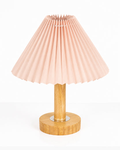 Small PineFold Wooden Table Lamp for Bedroom, Bedside & Living Room, Desk Lamps, Study Lamp | Rustic Korean Style Ambient Light Bedside Gift, (Pleated Shade)