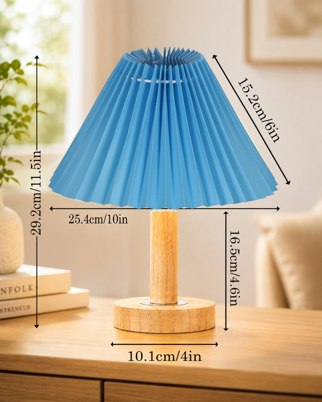 Small PineFold Wooden Table Lamp for Bedroom, Bedside & Living Room, Desk Lamps, Study Lamp | Rustic Korean Style Ambient Light Bedside Gift, (Pleated Shade)