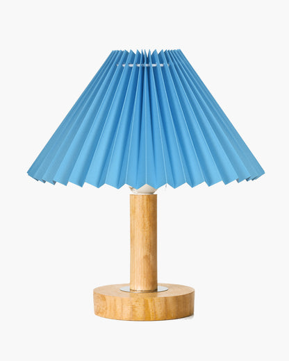 Small PineFold Wooden Table Lamp for Bedroom, Bedside & Living Room, Desk Lamps, Study Lamp | Rustic Korean Style Ambient Light Bedside Gift, (Pleated Shade)