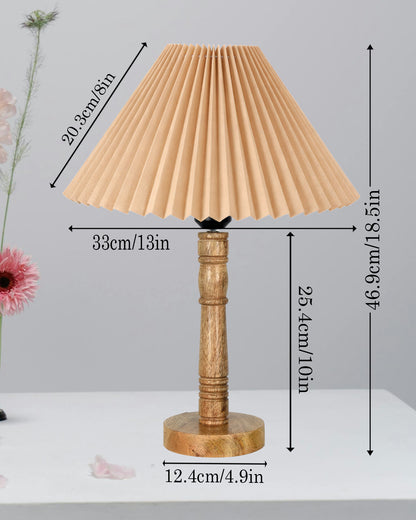 Mid Century Modern Stick Table Lamp, Hand Turned Floor Lamp Wood for Living Room, Stand Lamp with Fabric Lampshade for Bedroom, Desk Lamp, Study Room and Office, (Pleated Off-White)
