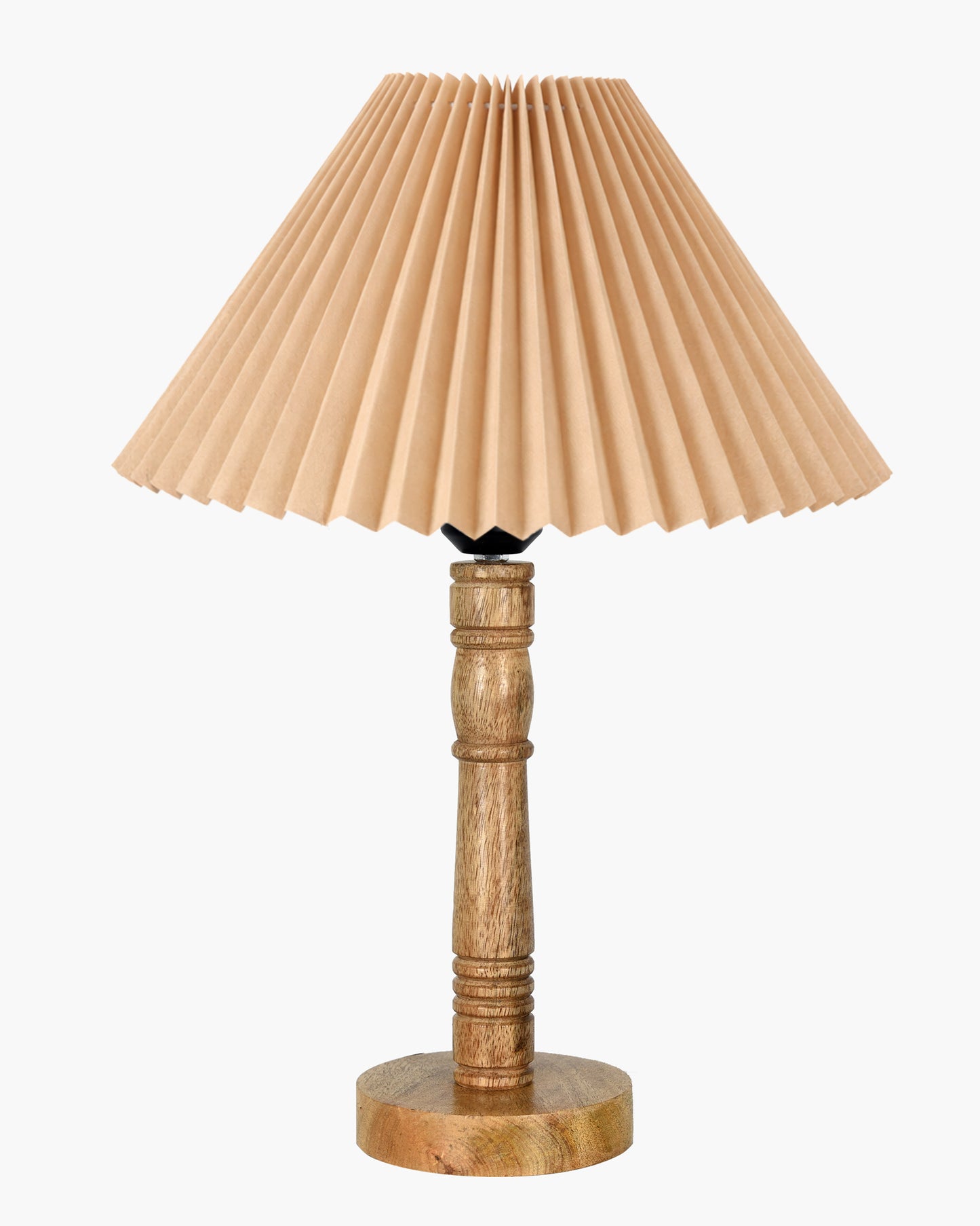 Mid Century Modern Stick Table Lamp, Hand Turned Floor Lamp Wood for Living Room, Stand Lamp with Fabric Lampshade for Bedroom, Desk Lamp, Study Room and Office, (Pleated Off-White)