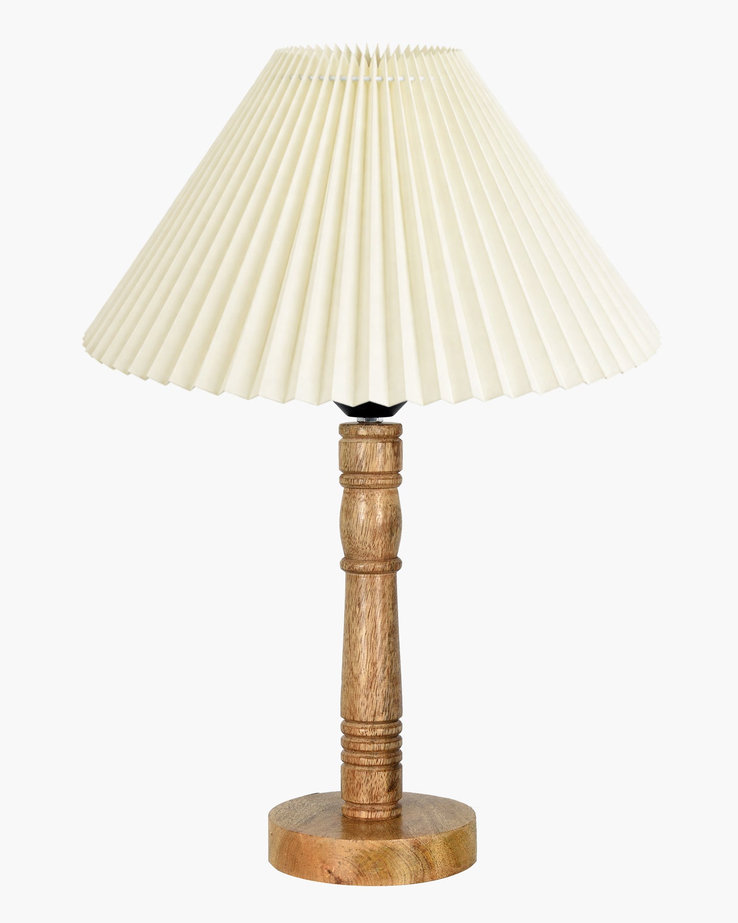 Mid Century Modern Stick Table Lamp, Hand Turned Floor Lamp Wood for Living Room, Stand Lamp with Fabric Lampshade for Bedroom, Desk Lamp, Study Room and Office, (Pleated Off-White)