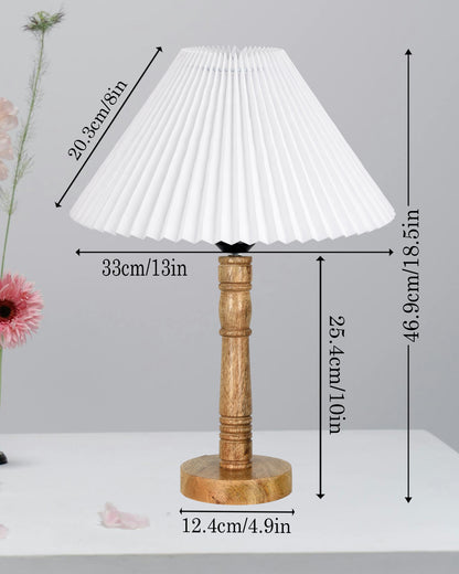 Mid Century Modern Stick Table Lamp, Hand Turned Floor Lamp Wood for Living Room, Stand Lamp with Fabric Lampshade for Bedroom, Desk Lamp, Study Room and Office, (Pleated Off-White)