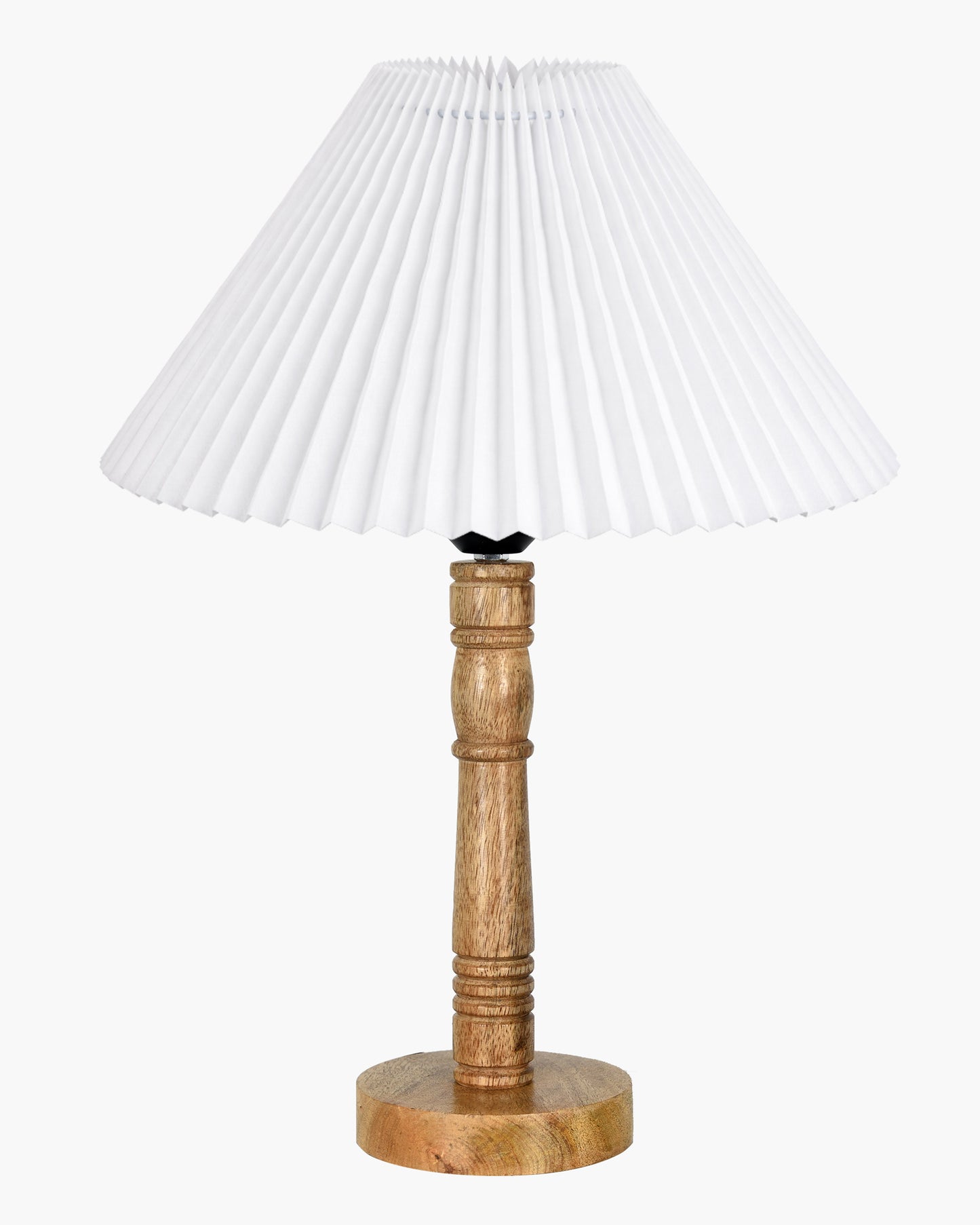 Mid Century Modern Stick Table Lamp, Hand Turned Floor Lamp Wood for Living Room, Stand Lamp with Fabric Lampshade for Bedroom, Desk Lamp, Study Room and Office, (Pleated Off-White)